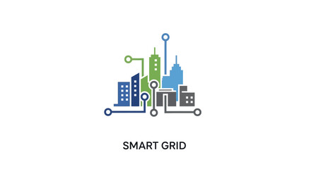 Fototapeta premium Smart grid cityscape with modern buildings.