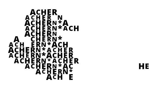 Typographic Map of the city Achern (Germany) with a pattern of capital letters that only show the name of the city