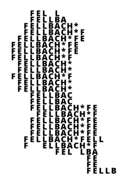 Typographic Map of the city Fellbach (Germany) with a pattern of capital letters that only show the name of the city