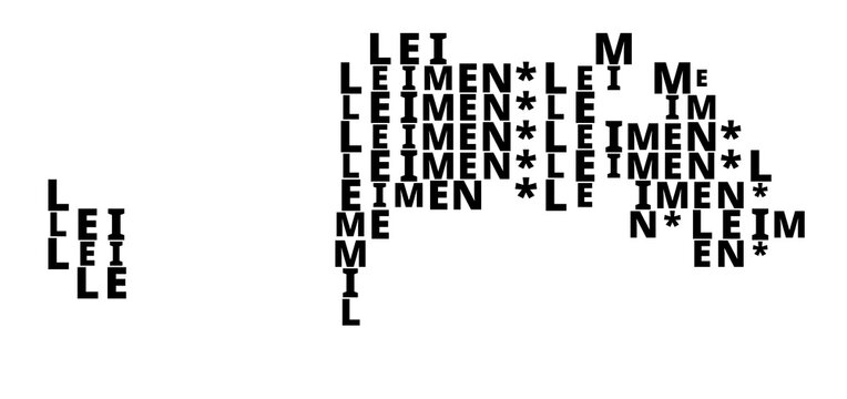 Typographic Map of the city Leimen (Germany) with a pattern of capital letters that only show the name of the city