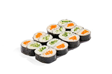 Assorted salmon and cucumber maki rolls isolated on white © rustam
