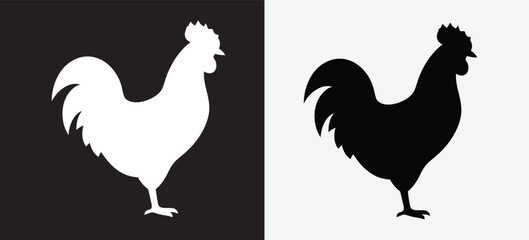 Black and white rooster silhouette icons set showing side profile of a farm chicken Vector © MA Creative 1