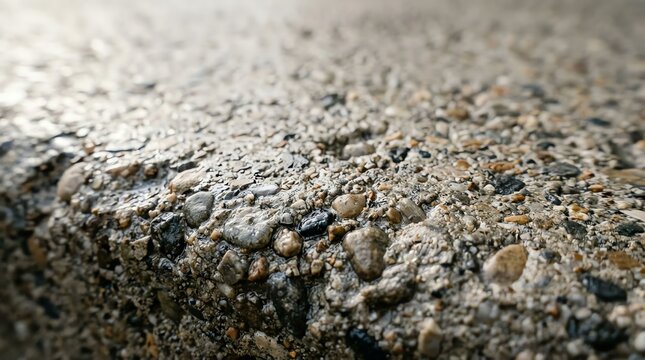 Close-up of Rough Textured Gravel Surface with Small Stones and Sand.
