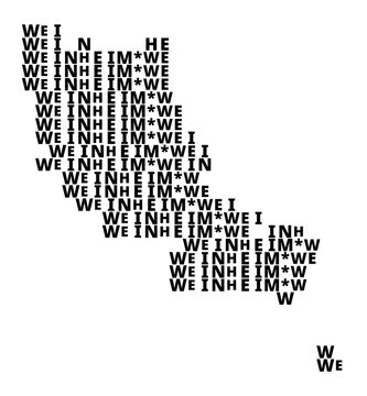 Typographic Map of the city Weinheim (Germany) with a pattern of capital letters that only show the name of the city