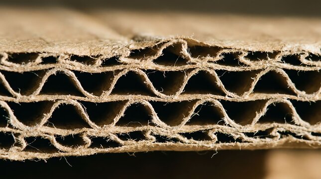 Close-up of Corrugated Cardboard Layers Showing Texture and Structure.