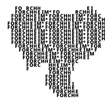 Typographic Map of the city Forchheim (Germany) with a pattern of capital letters that only show the name of the city