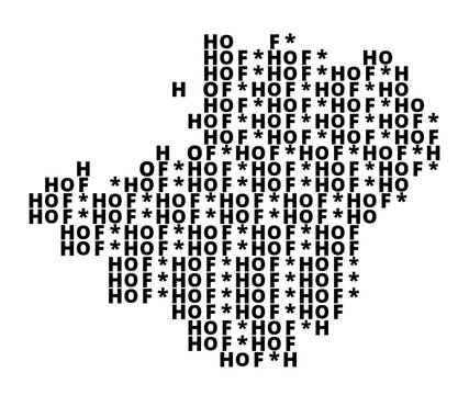 Typographic Map of the city Hof (Germany) with a pattern of capital letters that only show the name of the city
