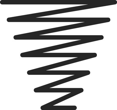 Abstract drawing depicting a zigzag line forming a spiraling tornado vortex on a white background
