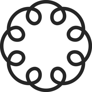 Abstract line art creating a round, decorative, curly border on a white background