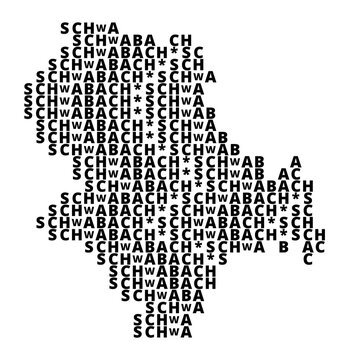 Typographic Map of the city Schwabach (Germany) with a pattern of capital letters that only show the name of the city
