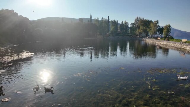 Amazing Sunset view of Karavomilos Lake, Cephalonia, Ionian Islands, Greece
