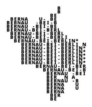 Typographic Map of the city Bernau bei Berlin (Germany) with a pattern of capital letters that only show the name of the city