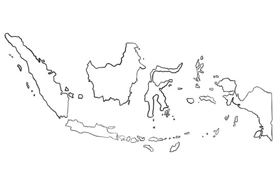 Indonesia Archipelago Map Outline Minimalist Indonesian Geography Line Art