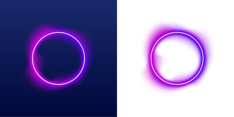 Neon liquid circle glows with soft purple gradients. Tiny particles orbit around the smooth glowing sphere. Perfect for futuristic banners and UI art. © Extrastock