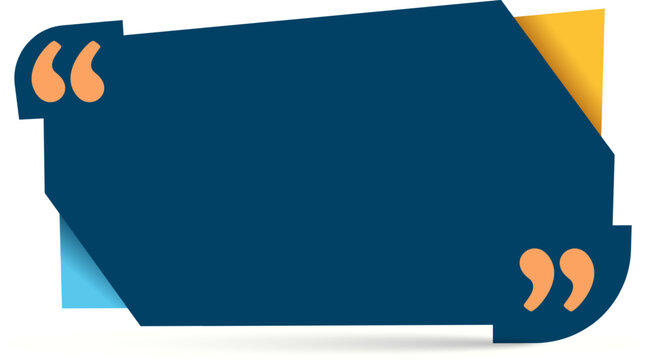 Blue abstract speech bubble frame featuring quotation marks, offering space for text