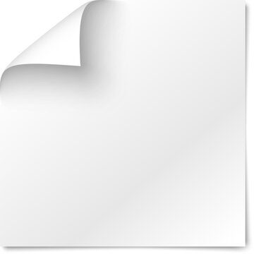 White blank paper sheet with a curled top left corner providing copy space