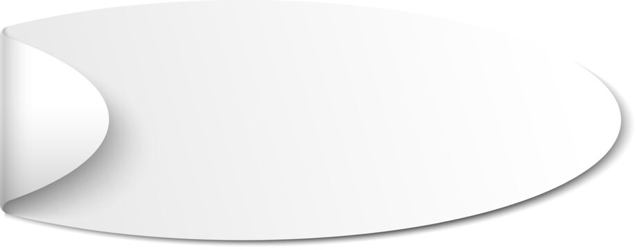 White oval banner element showing a peeled and curled corner, creating a shadow effect
