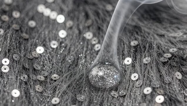 Liquid Droplet Interacting with Sparkling Fabric