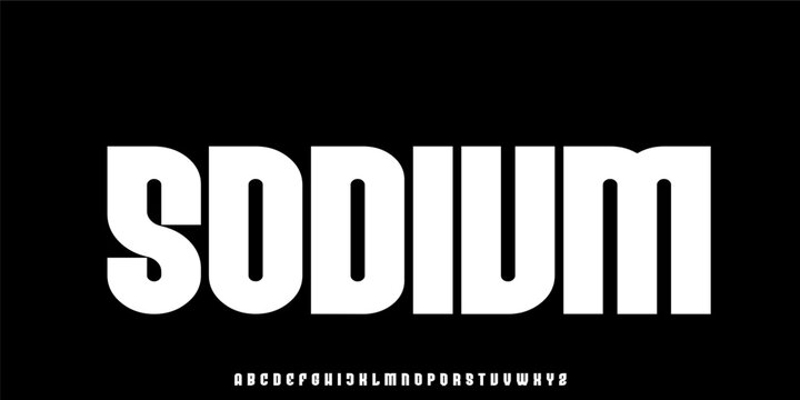 Sodium ultra bold heavy weight display alphabet font for food packaging snacks and retro branding