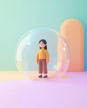 Animated Character in a Bubble against a Colorful Background