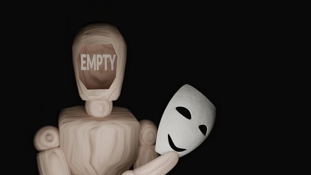 Animated lost and empty human mind conceptual psychological illustration