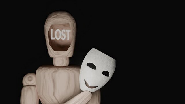 Animated empty mannequin head representing loneliness and emotional isolation