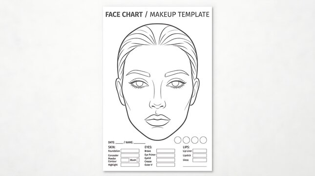 Minimal Makeup Face Chart Template Displayed on White Surface