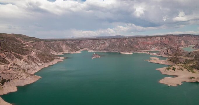 Aerial views of the El Nihuil Reservoir in Atuel Canyon Argentina