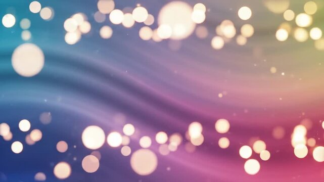 Softly glowing bokeh dots drift across a shimmering, undulating fabric texture, transitioning through a spectrum of pastel colors, creating a magical, ethereal ambiance for celebrations