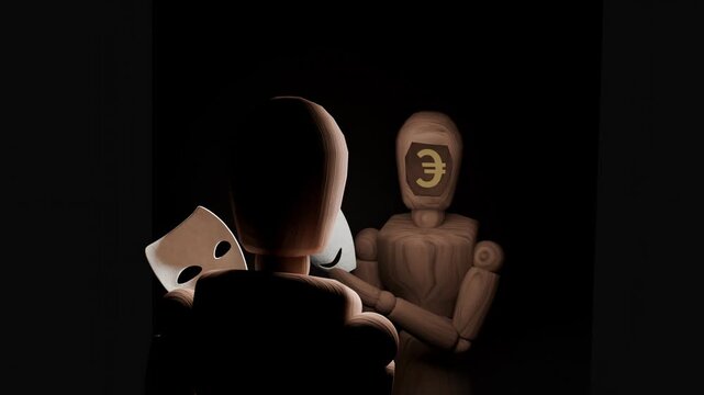 Currency symbol inside animated empty mind concept of financial anxiety