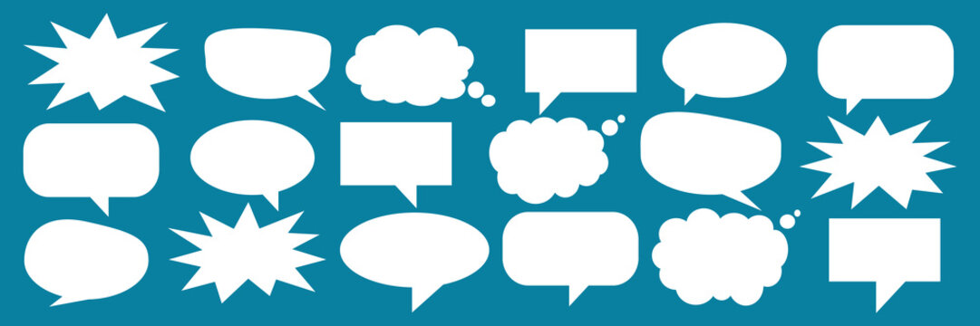 A set of chat box designs for comments on social media or comics. Vector designs of speech bubbles, text boxes, and conversation chat columns in comics.	
