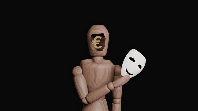Currency symbol inside animated empty mind concept of financial anxiety