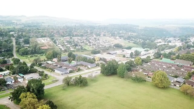 Aerial viwe of homes and mountains in the distance in Howick Durban