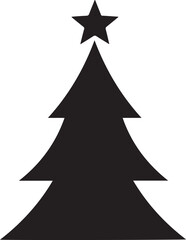 Obraz premium This clean graphic illustration of a black pine tree silhouette topped with a simple star represents a festive holiday season icon presented on white background.