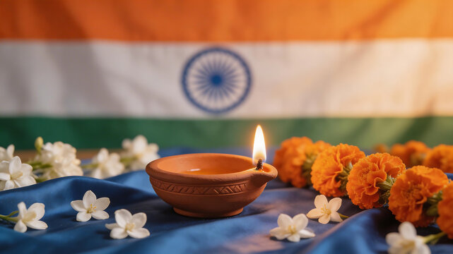 Ceramic lamp with flowers and Indian flag emphasizing high-end commercial value and versatility