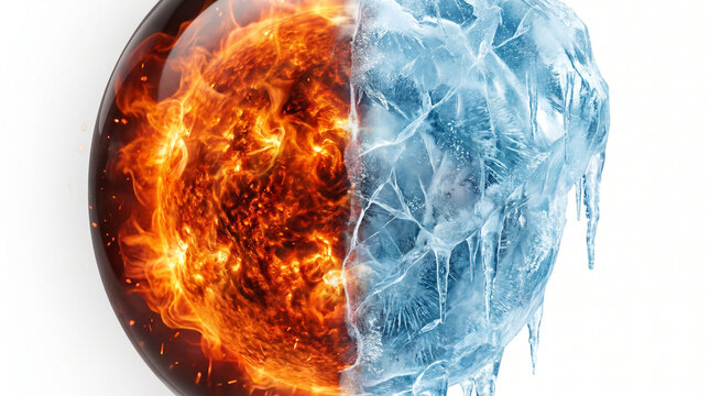 Abstract fire and ice sphere concept with hot and cold contrast.