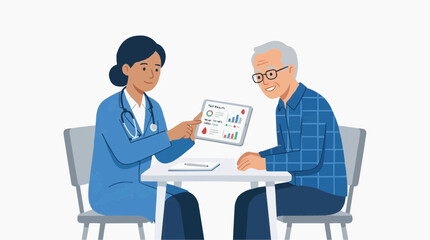 Fototapeta premium Doctor shows patient test results on tablet during medical consultation vector style