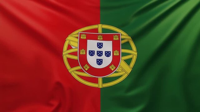 "Portuguese flag with red and green vertical fields, detailed coat of arms and armillary sphere symbolizing heritage, unity, and exploration."