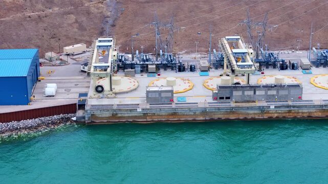 Pumped storage hydropower facility in Ludington, Michigan, USA storing and releasing water for energy generation