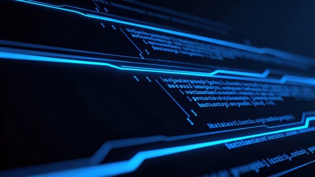 Blue glowing digital code interface