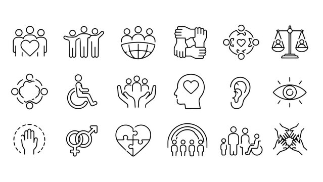 Inclusivity and Diversity Line Icons Set &ndash; Equality, Accessibility and Community Vector Collection