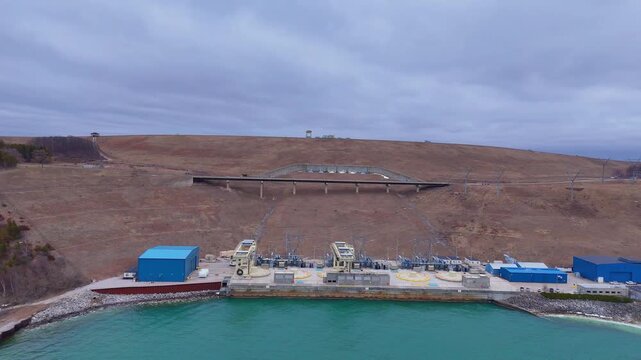 Pumped storage hydroelectric energy plant creating and storing renewable power, Ludington, Michigan, USA
