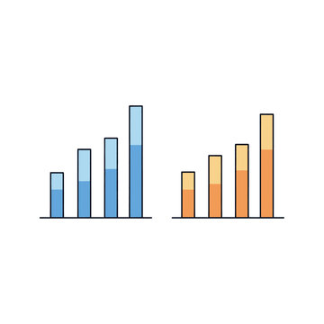 Two bar charts showing upward trends with different colors representing data comparison.