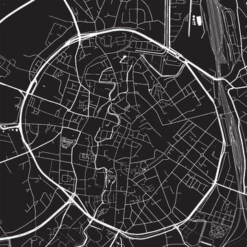 Leuven Belgium Vector Map, Detailed City Street Map Black and White Minimalist Line Art