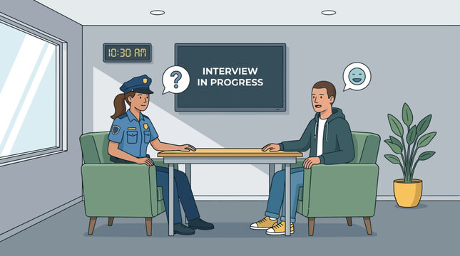 Police officer interviewing a man.