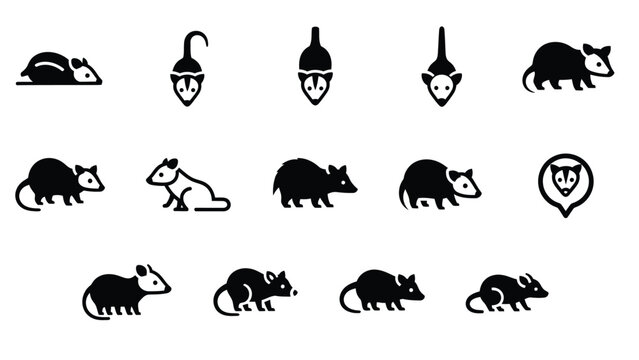 Possum silhouette collection with various animal stances and minimalist marsupial face icons.