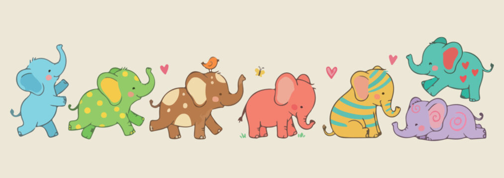Cute elephant friends doodle border, whimsical animal friendship line art, playful hand drawn elephant graphics, sweet nursery animal border vector, minimalist elephant and bird sketch, childhood anim