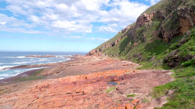 Coastal cliffs and rocky shoreline of Robberg Nature Reserve and headland, Bitou