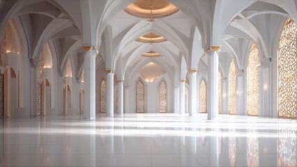 Fototapeta premium Grand Interior Hallway with Arched Ceilings and Natural Light.