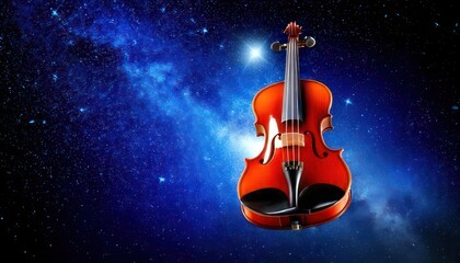 Fototapeta premium Acoustic Violin Floating in the Vastness of Space Amongst Stars.